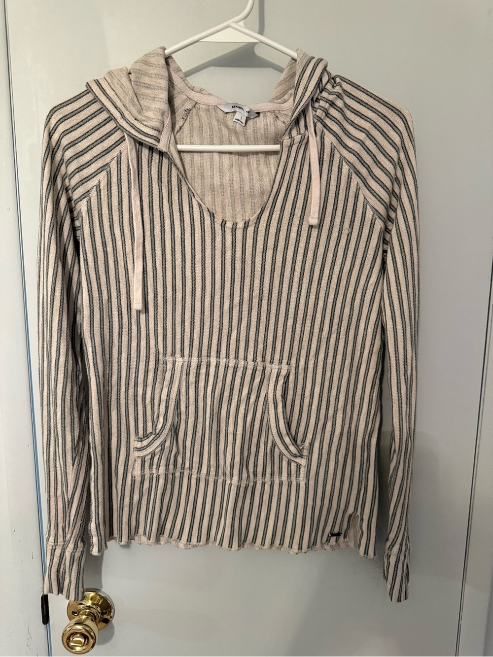 O'Neill Cream and Black Striped Hooded Pullover